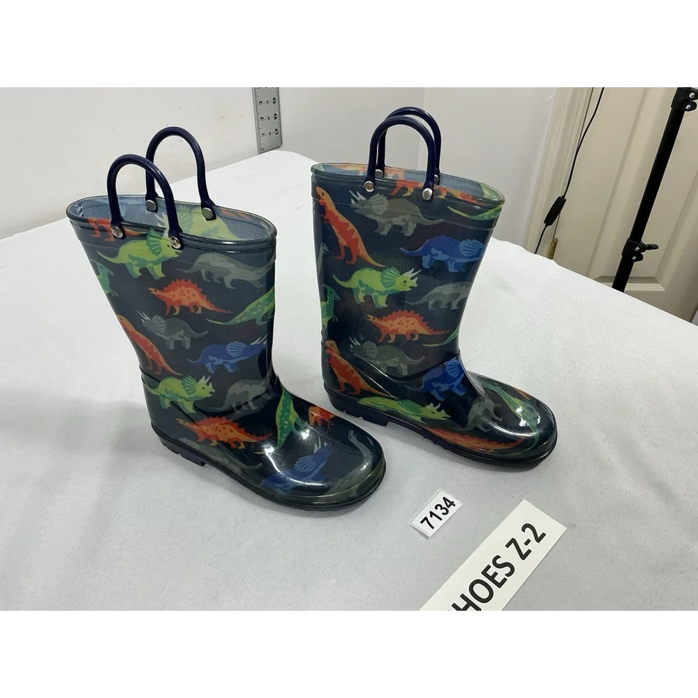 Boys Pullon Rubber Rainboots Blue Dinosaur 13
